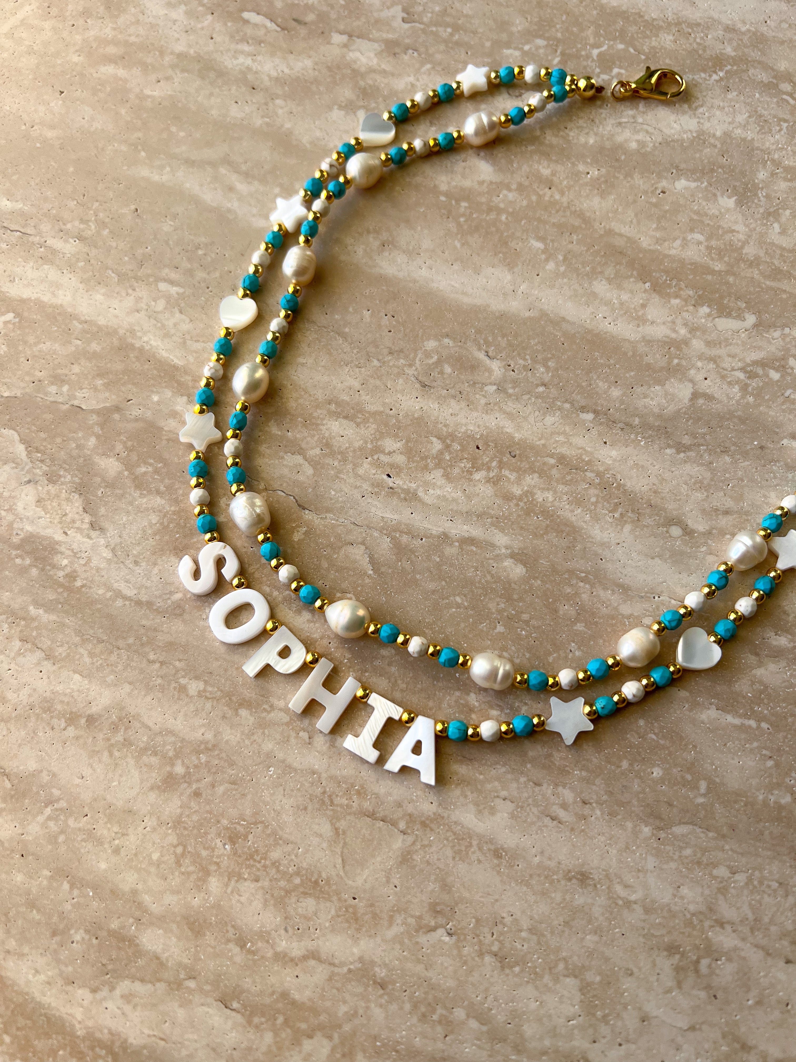Kids Custom Aqua Pearl Necklace