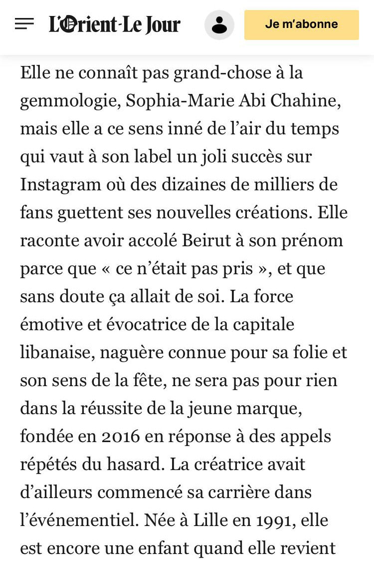 Sophia Beirut featured in L'Orient-Le Jour