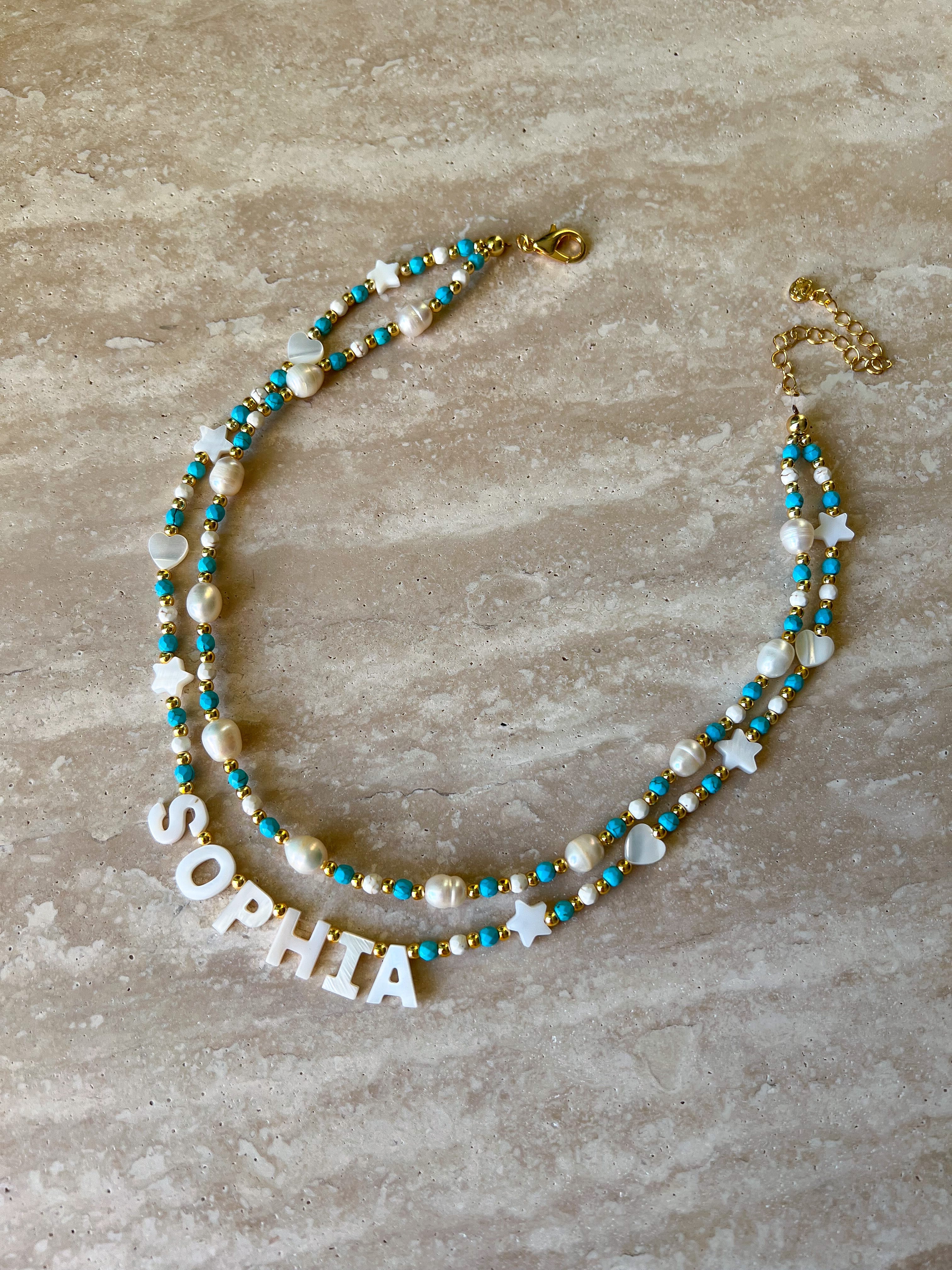 Kids Custom Aqua Pearl Necklace
