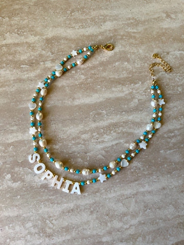 Custom Aqua Pearl Necklace