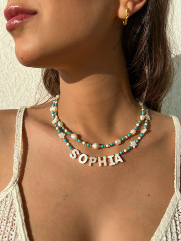 Custom Aqua Pearl Necklace